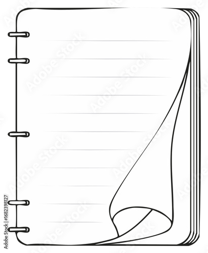 Open Lined Notebook with Page Curl Design Element Blank Paper Illustration