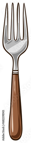 Illustration of a Metal Fork with Brown Handle for Dining and Eating Food