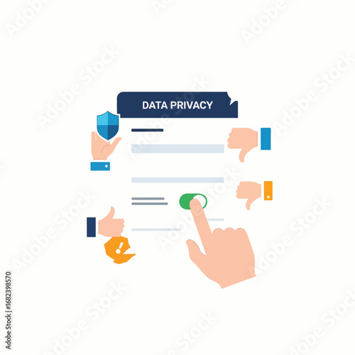 Data privacy consent form with toggle  Minimal Flat Vector Illustration for data analytics, cloud storage, big data, templates, and brandless design