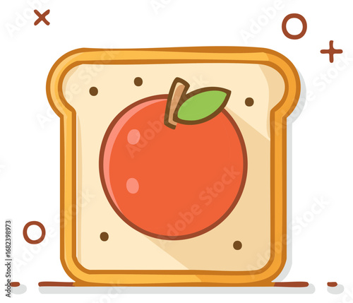 Cute Bread Slice with Apple Jam Topping, Sweet Cartoon Breakfast Food Vector Illustration