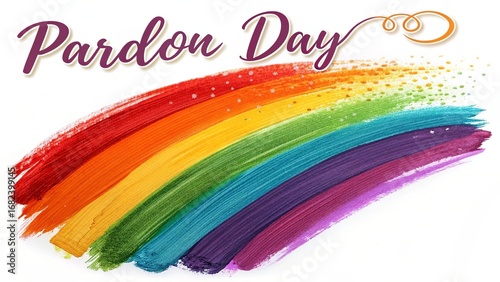 Pardon Day, Canvas swept with rainbow paint in vivid red cyan and orange tones.