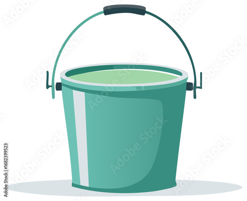 Teal Bucket filled with Green Liquid, Isolated Cartoon Vector Illustration