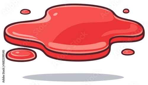 Cartoon Red Liquid Spill with Puddle Isolated Vector Illustration for Design Projects
