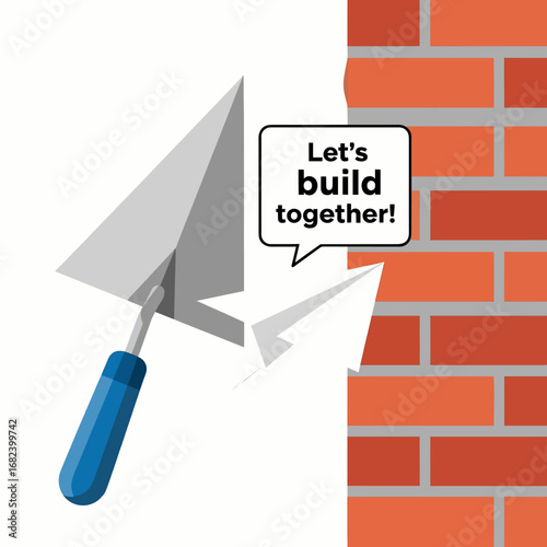 Bricklaying trowel and wall  Minimal Flat Vector Illustration for real estate, home, construction, templates, and brandless design