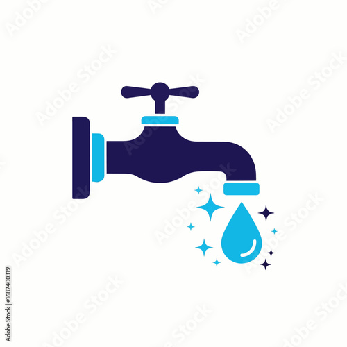 Water conservation faucet with drop  Minimal Flat Vector Illustration for sustainability, renewable energy, eco, templates, and brandless design