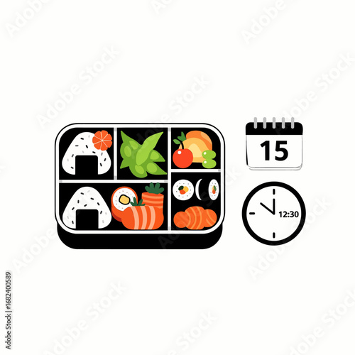 Bento lunch box with compartments  Minimal Flat Vector Illustration for restaurant, menu, food delivery, templates, and brandless design