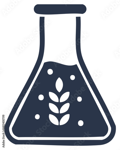 Agricultural biotechnology and food science icon with a wheat stalk in a laboratory flask