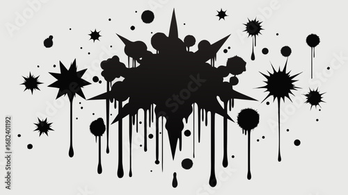 Black ink splatter and drips abstract design