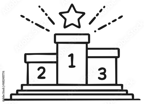 Hand Drawn Podium Illustration with First Second and Third Place and Star