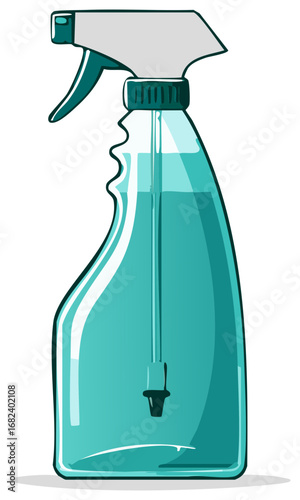 Glass spray bottle with cleaning liquid and spray nozzle for home hygiene