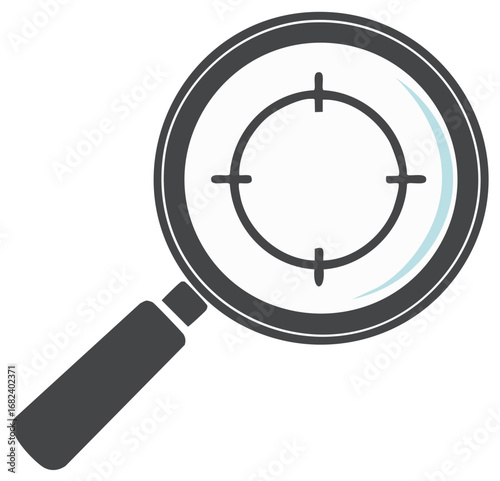 Magnifying Glass with Target Scope Icon for Focused Search Research and Analysis