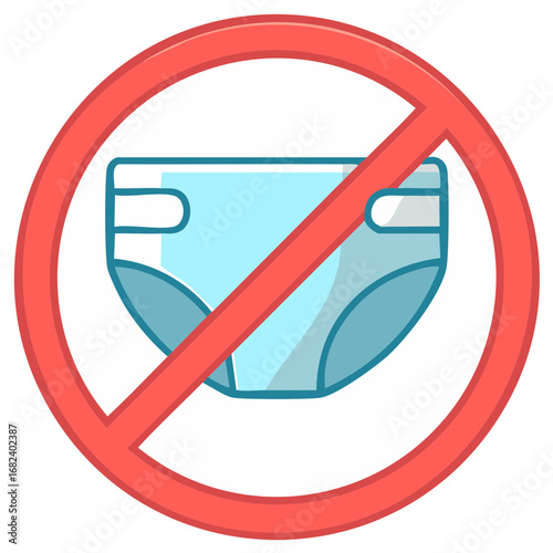 No Diaper Rule Symbol Blue Baby Nappy Incontinence Brief Restriction Sign