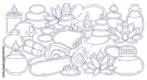 Doodle illustration of spa and wellness elements relaxation