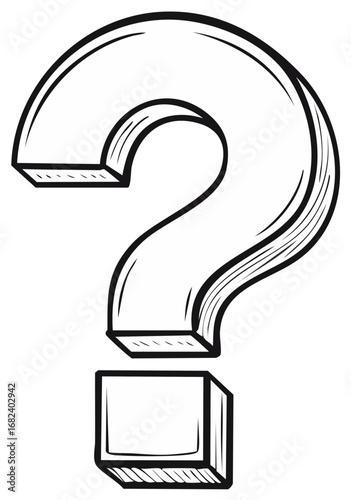 Cartoon Question Mark Outline on White Background