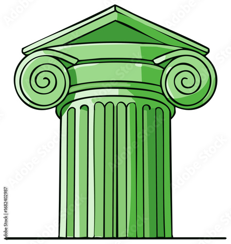 Illustration of a Classic Order Column in Green with Swirls at the Top