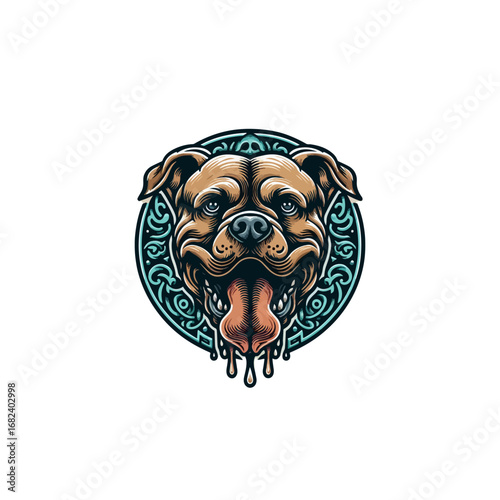 Detailed illustration of a happy dog with its tongue out.
