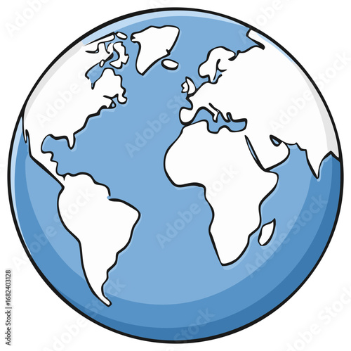 Cartoon illustration of planet Earth showing continents and oceans.