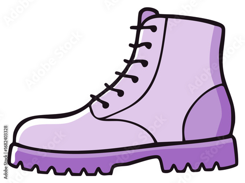 Cartoon illustration of a lilac-colored lace-up boot with thick sole, side view.