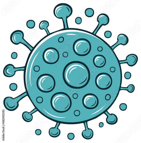 Stylized Cartoon Coronavirus Icon with Blue and Teal Colors