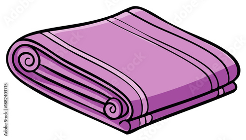 Rolled purple bath towel with stripes and curled edges for spa or home use