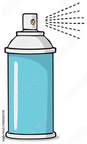 Spraying Aerosol Can; Light Blue Container with White Top, Spraying Paint Illustration