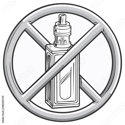 Black and White No Vaping Sign with Box Mod E Cigarette Illustration