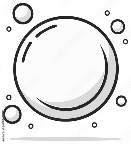Simple line art bubble illustration with small floating water or soap bubbles icon