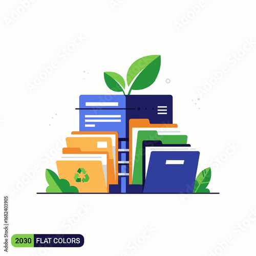 Data warehouse with folders and files  Minimal Flat Vector Illustration for data analytics, cloud storage, big data, templates, and brandless design