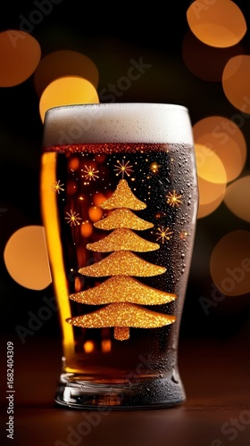 christmas tree with Christmas tree in form of beer gl. Duo festive fir with holiday conifer shaped like brew goblet xmas celebration season beverage december ornament decoration