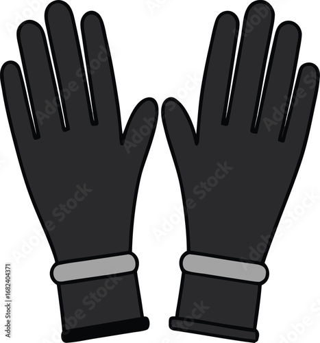 Black leather gloves pair vector illustration iconic fashion accessory clean design transparent background