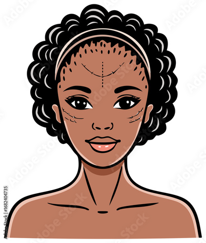 Portrait of a stylized African woman with tribal markings