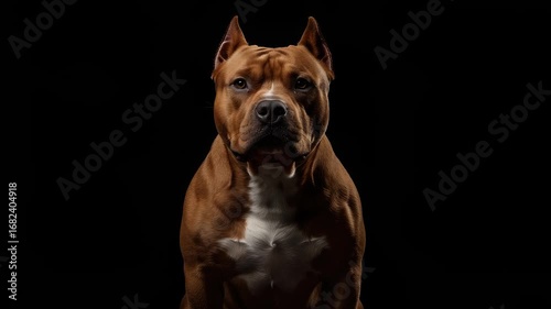 Studio Portrait of a Beautiful Brown Pitbull Dog on Dark Background - Dog Breed