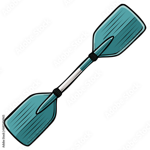 Blue kayak paddle cartoon illustration with two blades for paddling or canoeing