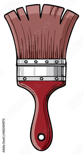 Single hand held paint brush with a maroon handle and bristles