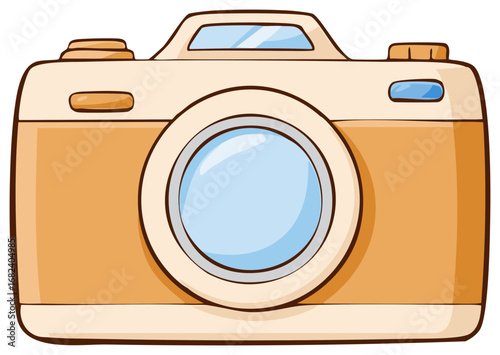 Simple cartoon camera illustration with a vintage style in light orange and brown colors