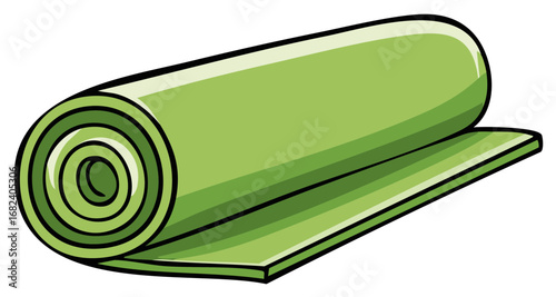 Green Yoga Mat Rolled Out for Fitness and Exercise in a Vector Illustration Style