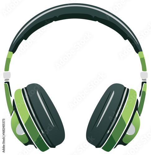 Stylish green over-ear headphones for music and audio. Vector graphic of modern headset equipment.