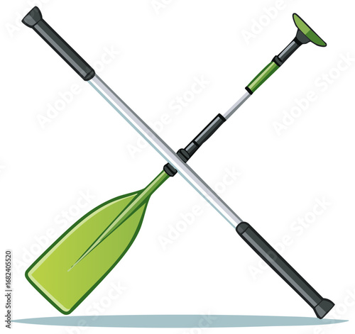 Crossed Kayak Paddles Vector Illustration, Recreational Water Sport Equipment