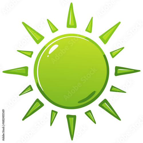 Vibrant green sun symbol with shiny rays for nature ecology and sustainable energy concepts