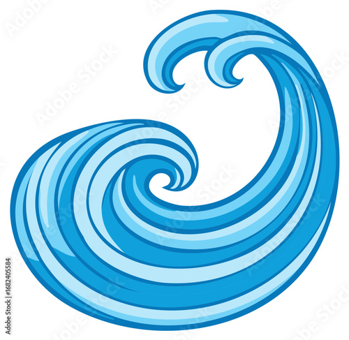 Stylized Blue Ocean Wave Swirling and Curling