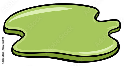 Amorphous blob of green slime with glossy texture and black outline