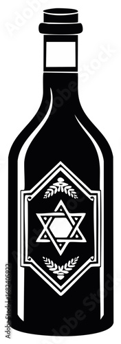 Jewish Wine Bottle with Star of David Symbol, Religious Symbolism, Celebration, Holiday