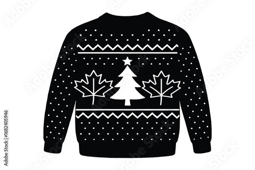 Black and white ugly Christmas sweater graphic-Vector illustration of an ugly Christmas sweater with snowflakes and festive patterns in black and white, ideal for holiday designs.