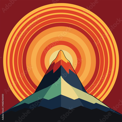 Mountain peak layered inside concentric circle