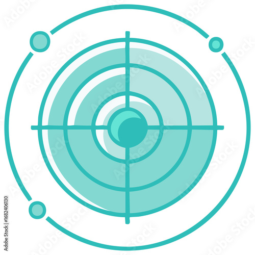Modern vector graphic of a precise target scope with concentric circles and network points