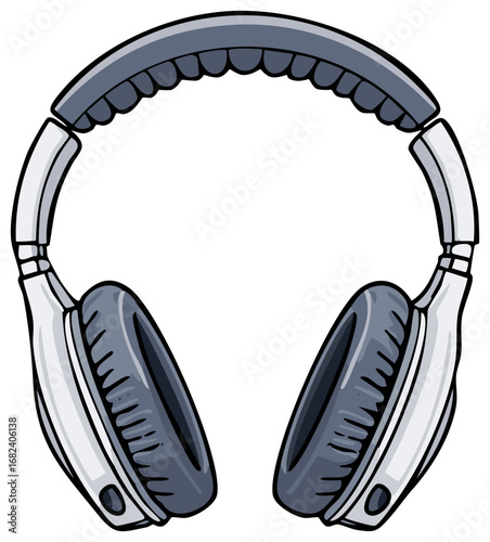 Gray wireless headphones illustration for listening music with speakers and headband