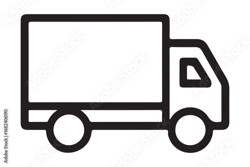 A simple black silhouette of a delivery truck on a white background in a vector style icon