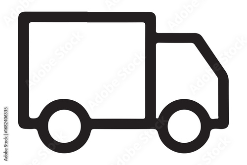 A simple black silhouette of a delivery truck on a white background in a vector style icon