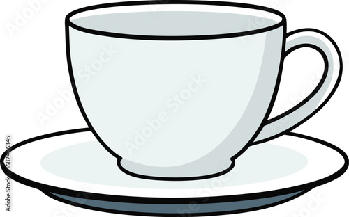 Vector illustration of a classic white ceramic teacup and saucer isolated for design transparent background