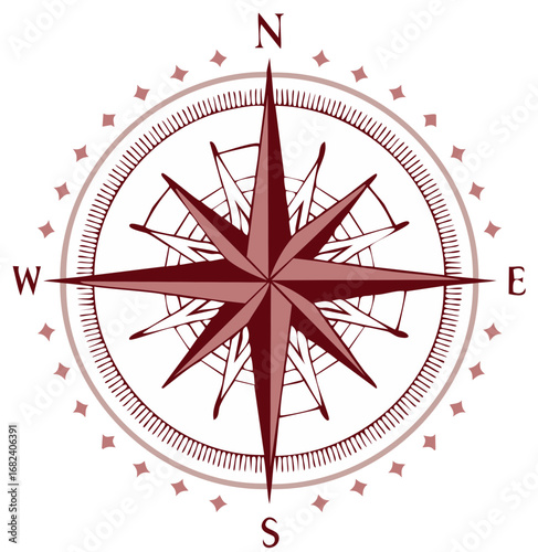 Vintage Compass Rose with Cardinal Directions and Nautical Design